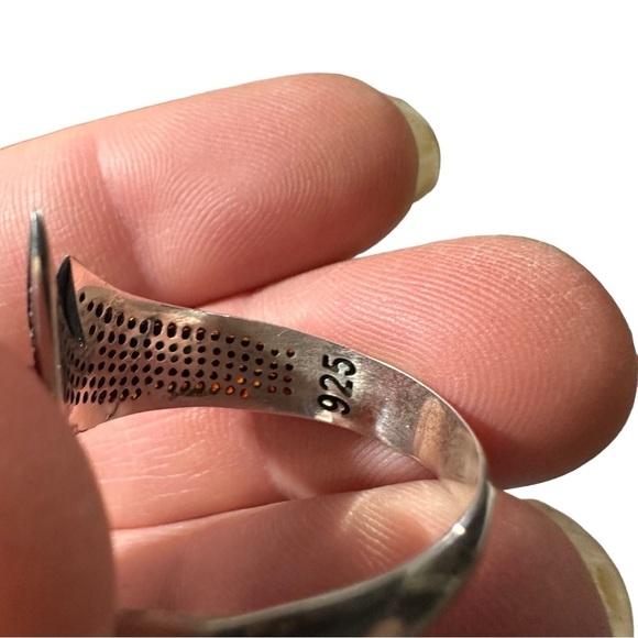 925 Silver Black & Orange Carnelian Flaming Sword Mens Bypass Ring Size 13 New - Picture 7 of 10